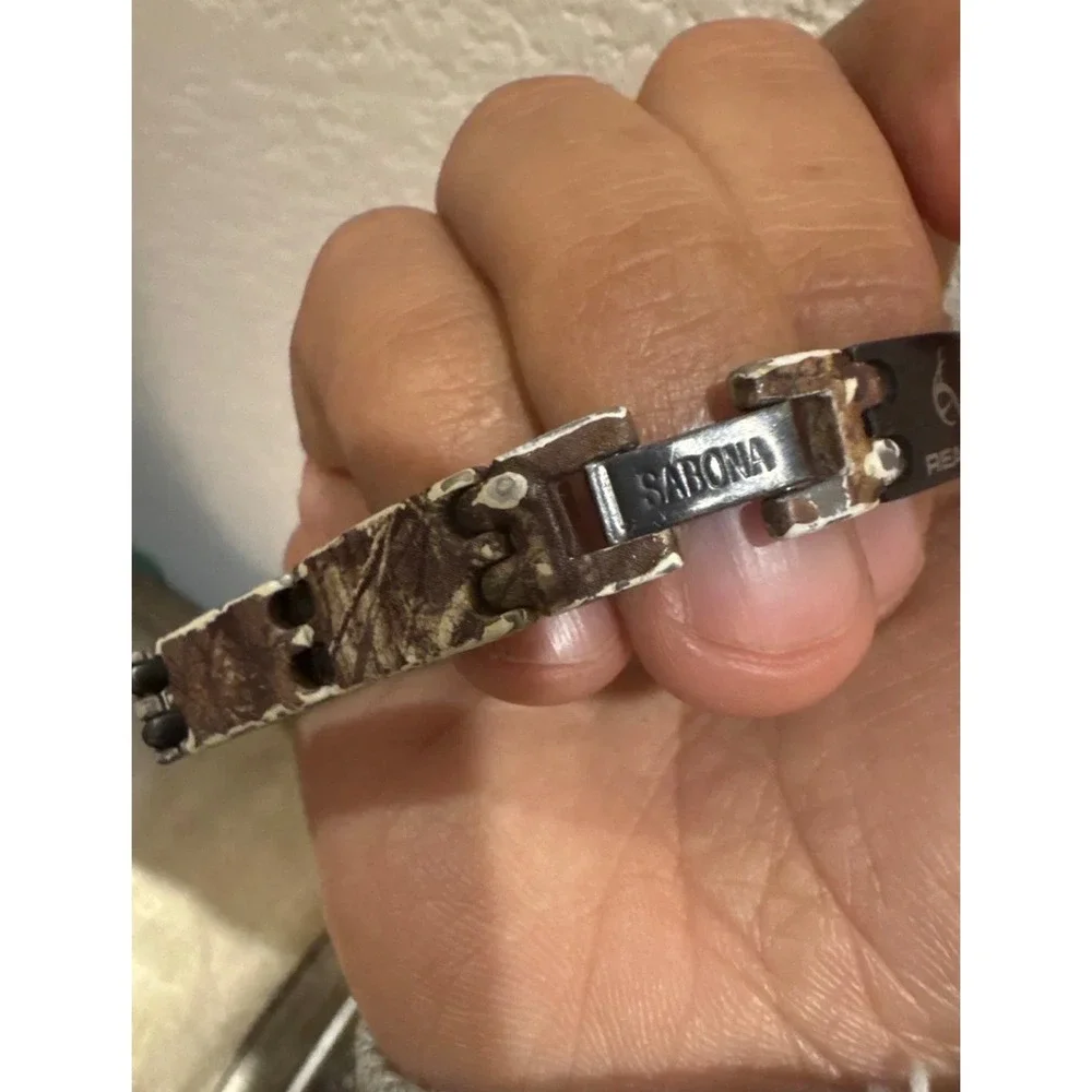 Sabona Realtree Camo Magnetic Link Bracelet Mens Stainless Steel Hunting Style